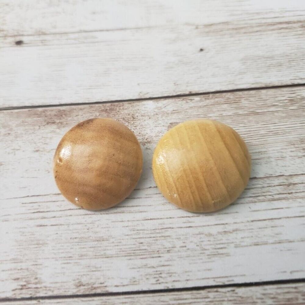 Vintage Clip On Earrings Light Tone Tan Wooden Circle